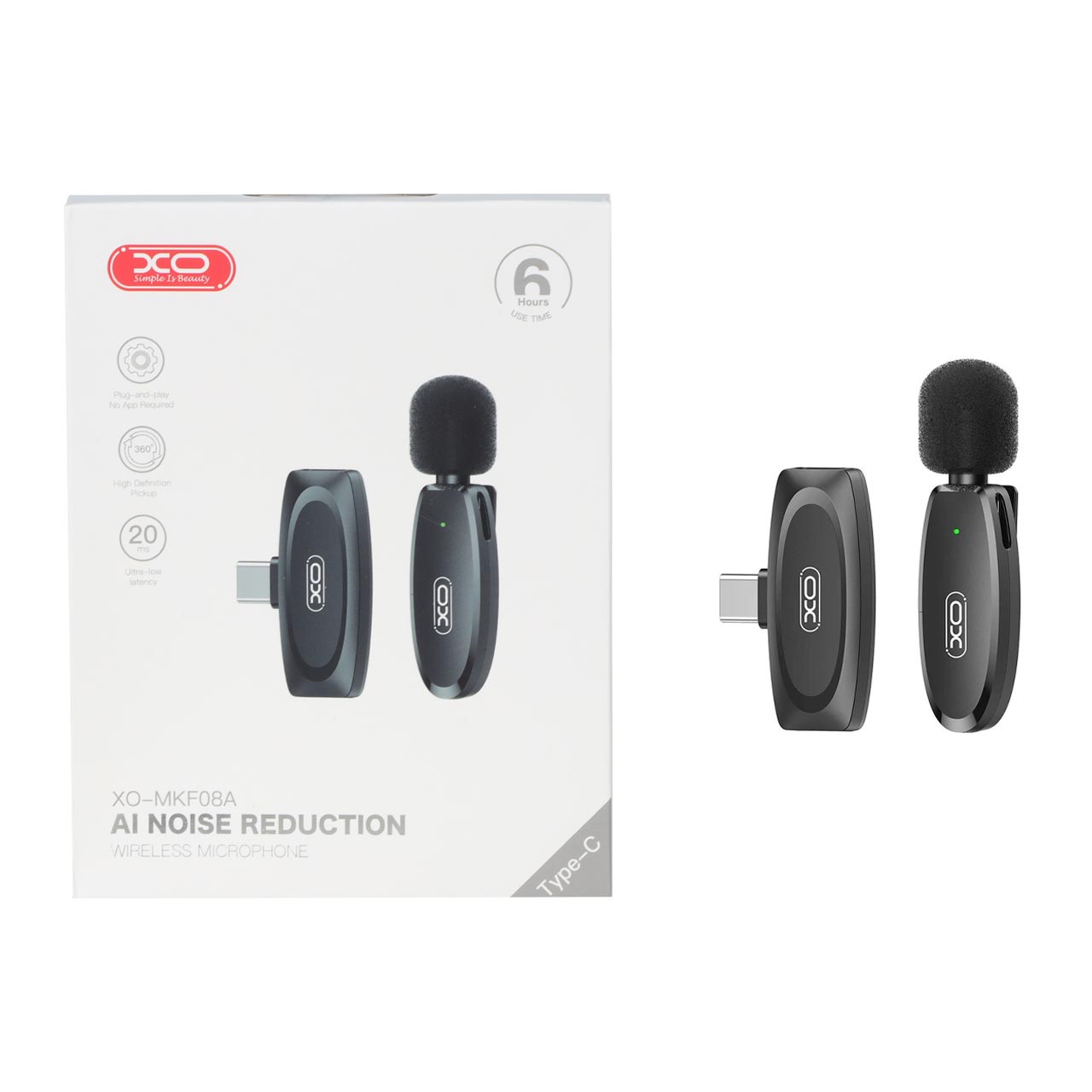 میکروفون یقه ای بی سیم XO Type-C مدل MKF08A - مشکی